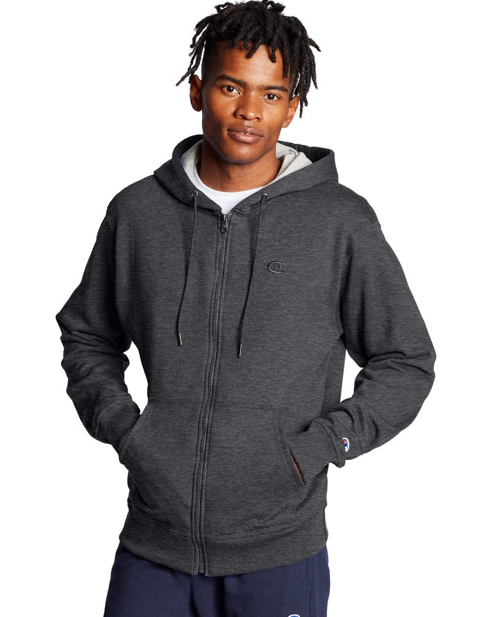 Sudadera Con Capucha Champion Hombre - Powerblend Fleece Full Zip C Logo ( Gris Oscuro ) 7058149-YQ